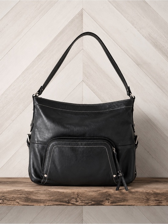 Tignanello Handbags - Tignanello 1989 Vintage Black Genuine Leather Shoulder Bag with Front Zip Pocket
